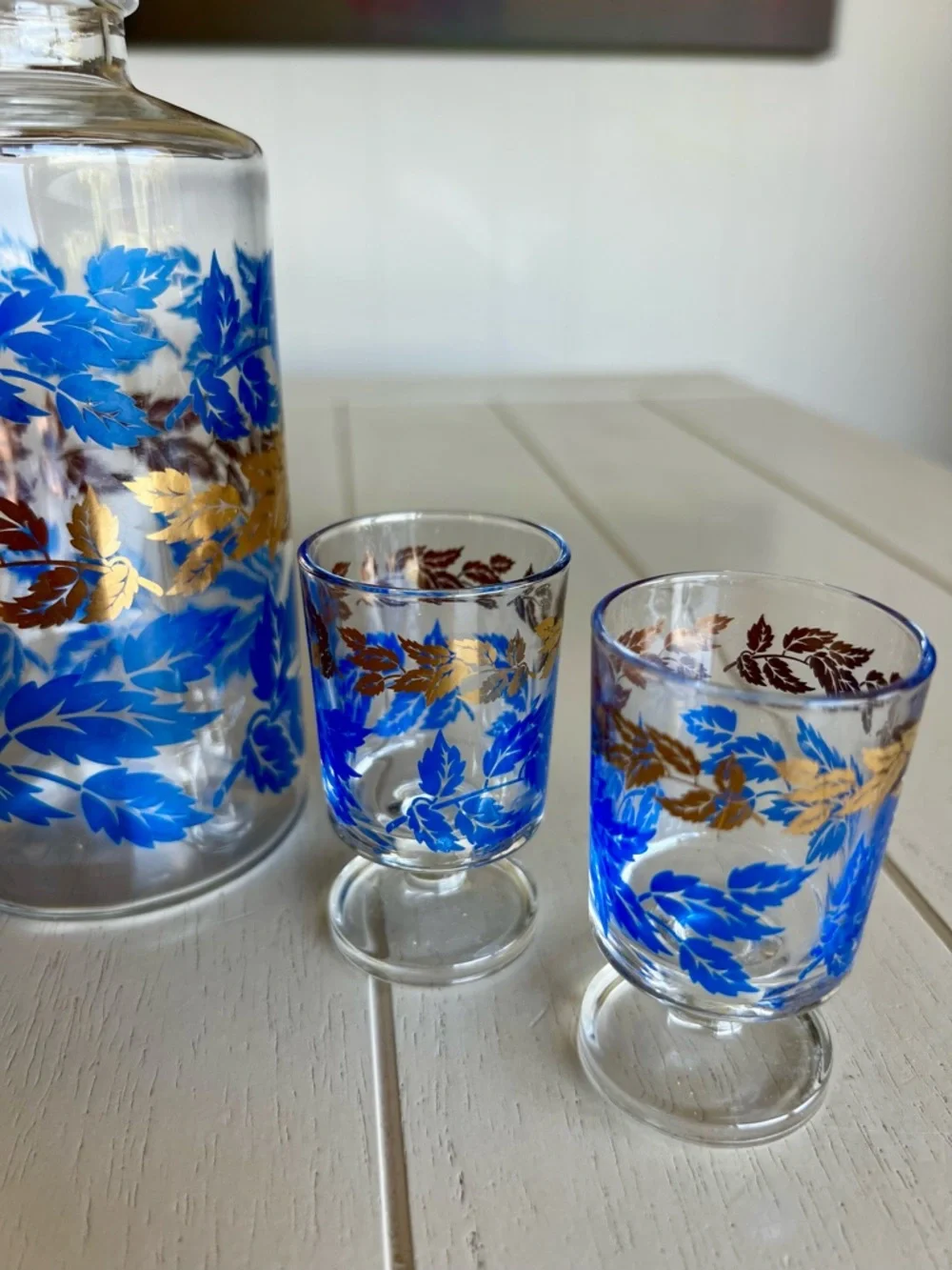 Luminarc Blue and Gold Leaf Glass Decanter Set - Picture 3 of 5